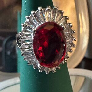 Red and Clear CZ Cocktail Ring sz 7